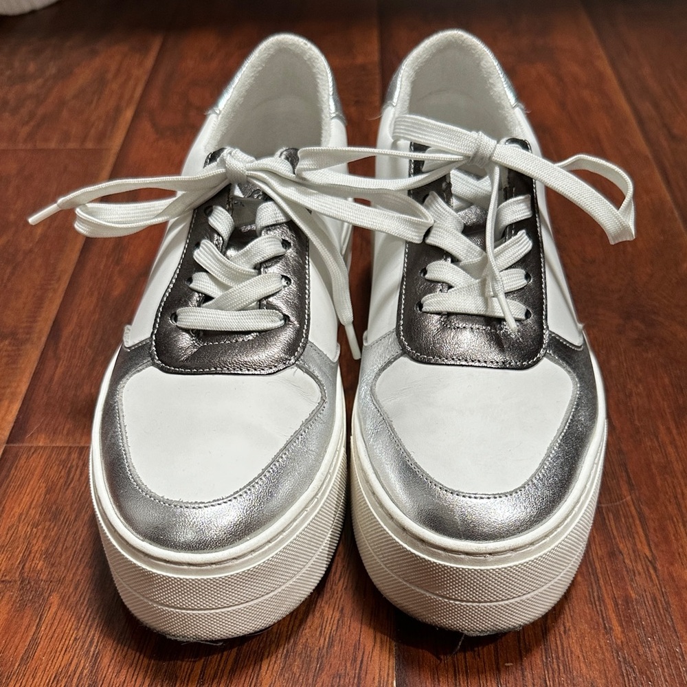 BOS & Co.  Maputo Women's Silver and White platform Sneakers